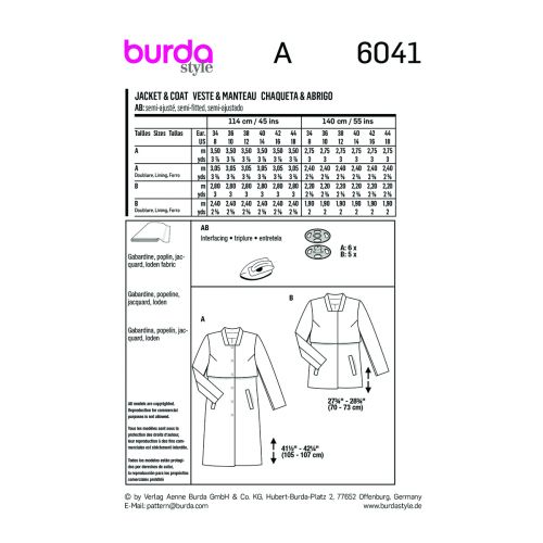 BURDA - 6041 JACKET & COAT FOR MISS