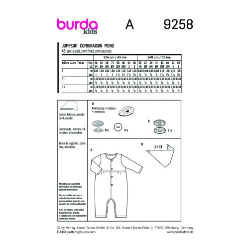 BURDA - 9258 JUMPSUIT FOR BABIES