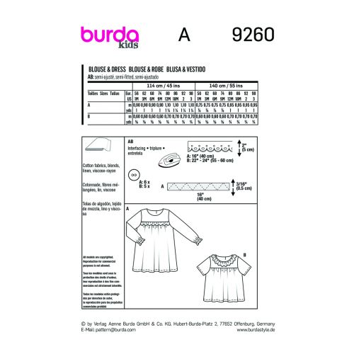 BURDA - 9260 DRESS ET BLOUSE FOR BABIES