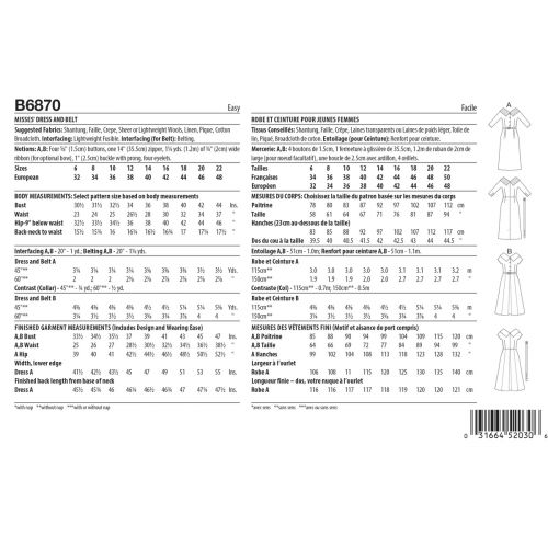 BUTTERICK - B6870 DRESSES & BELTS RETRO
