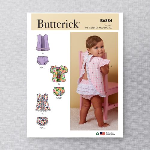 BUTTERICK - B6884 TOPS & PANTIES FOR BABIES - NB-XL