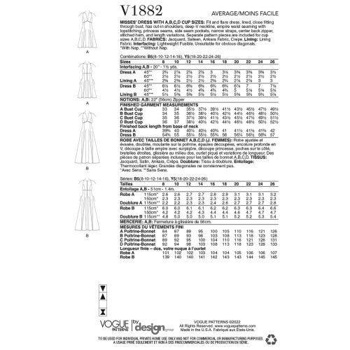 VOGUE - V1882 MISS - DRESS WITH A TO D CUP SIZES FOR MISS