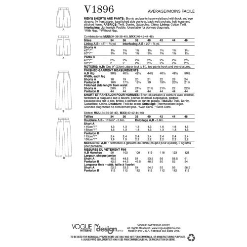 VOGUE - V1896 SHORT AND PANTS FOR MEN