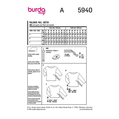 BURDA - 5940 - MISSE'S PULLOVER