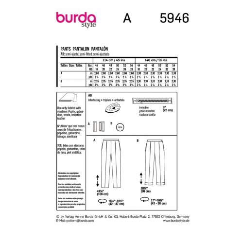 BURDA - 5946 - MISSE'S PANTS
