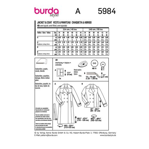 BURDA - 5984 - MISSE'S JACKET AND COAT