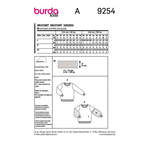 BURDA - 9254 - KIDS' SWEATSHIRT