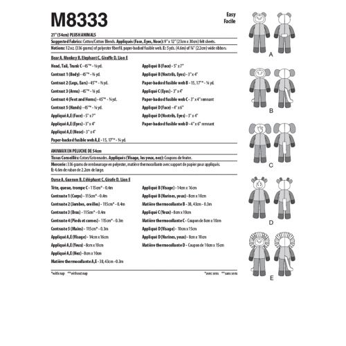 MCCALL'S - M8333 - 21 INCH PLUSH ANIMALS