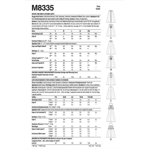 MCCALL'S - M8335 - COSTUME CAPES - S-XXL