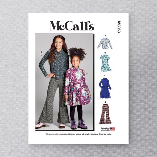 MCCALL'S - M8353-K5 - GIRLS' KNIT TOP, DRESS, PANTS - 7-14