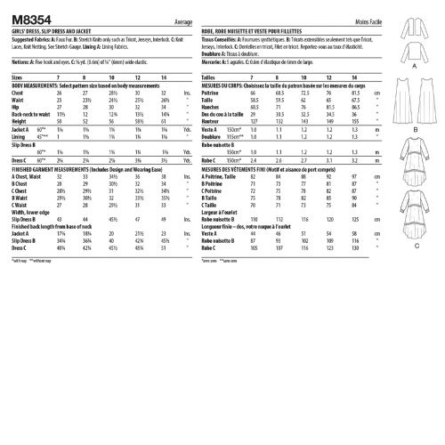 MCCALL'S - M8354 - GIRLS' - DRESS, SLIP DRESS AND JACKET - 7-14