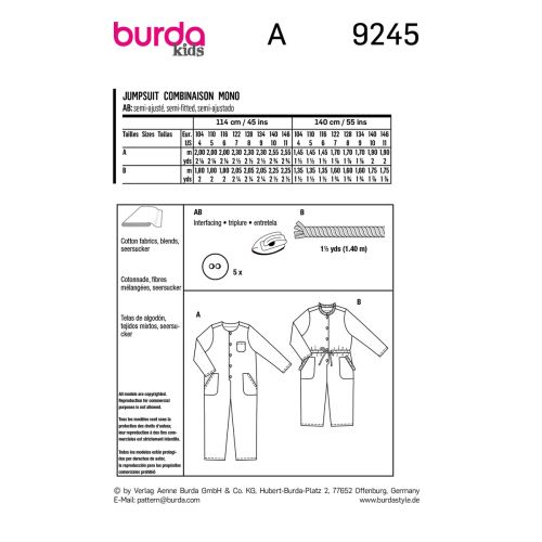 BURDA - 9245 - CHILDREN - JUMPSUIT