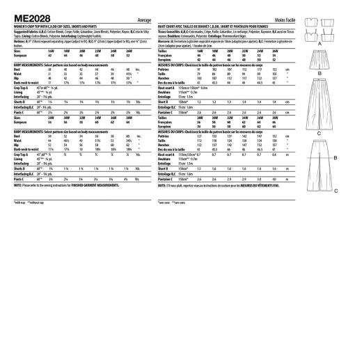 KNOW ME - ME2028 - MISSES' CROP TOP C,D,DD CUP, SHORTS AND PANTS - 16W-26W