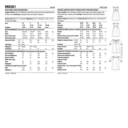 MCCALL'S - M8381 - MISSES' ROBE, TIE BELT AND NIGHTGOWN - XS-L