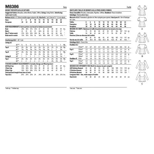 MCCALL'S - M8386 - MISSES' TOPS A,B,C,D CUP SIZES - 14-22