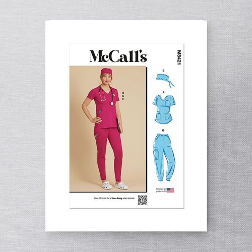 MCCALL'S - M8421 MISSE'S KNIT SCRUB TOPS, PANTS, JOGGER AND CAP - 6-14