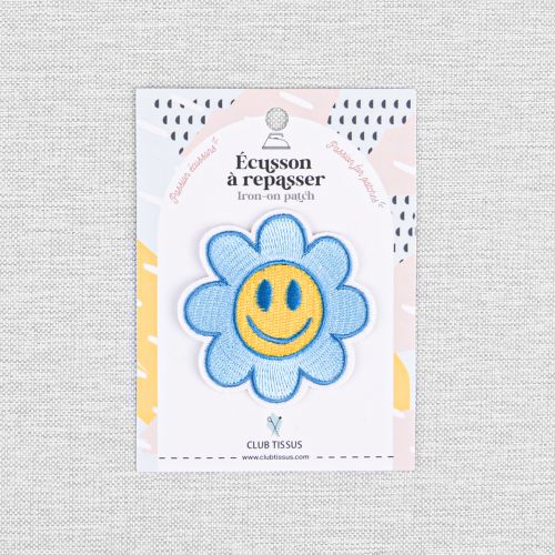 IRON-ON PATCH SMILE FLOWER - BLUE