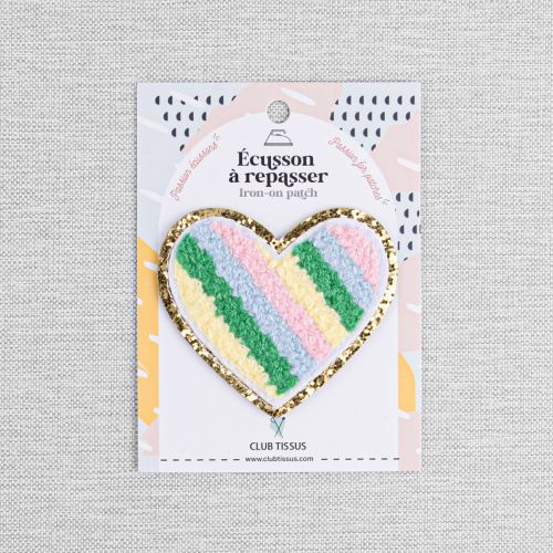 IRON-ON PATCH SHINING STRIPED HEART - MULTI & GOLD