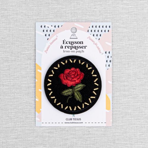 IRON-ON PATCH MEXICAN ROSE - BLACK & RED