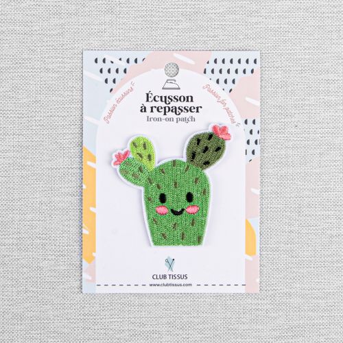 IRON-ON PATCH SMILING CACTUS - GREEN