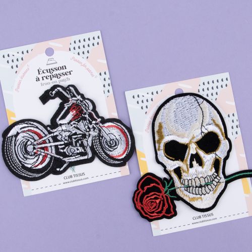 IRON-ON PATCH SKULL & ROSE - WHITE