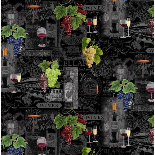 WINE COUNTRY COTTON BY TIMELESS TREASURES - WINE CHALKBOARD BLACK