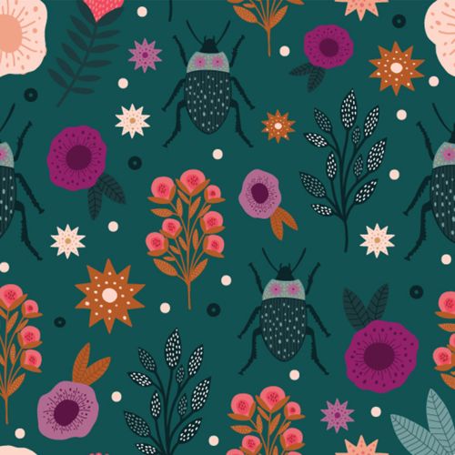 NIGHT & DAY COTTON BY AMY WILLIAMSON FOR DASHWOOD - MYSTICALS BUGS GREEN