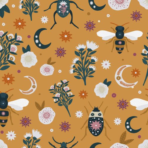 NIGHT & DAY COTTON BY AMY WILLIAMSON FOR DASHWOOD - MYSTICALS MOTHS MUSTARD