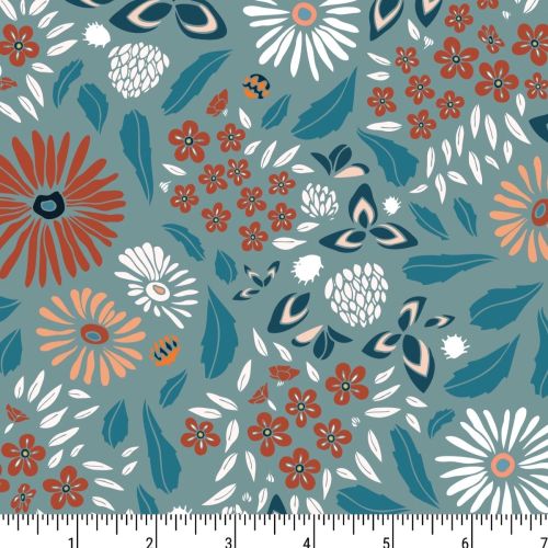 A SUMMER TALE COTTON BY ISOLETTO DESIGN FOR PHOEBE FABRICS - MAGIC MEADOW PETROL