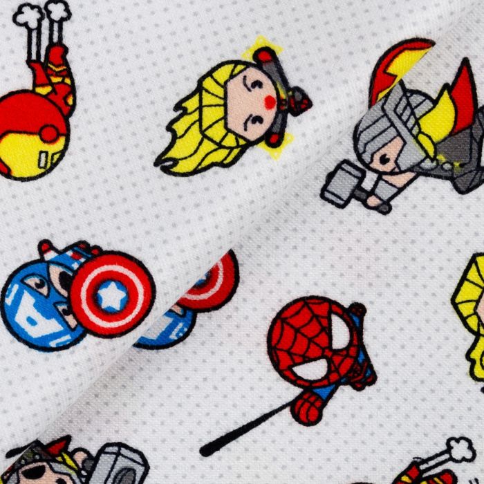 KAWAII MARVEL BAMBOO FLANEL BY CAMELOT - TINY AVENGERS WHITE | The Fabric  Club
